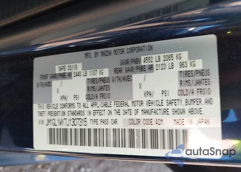 2018 Mazda Mazda6 Grand Touring Reserve из США, поврежденный, VIN JM1GL1WY7J1307315